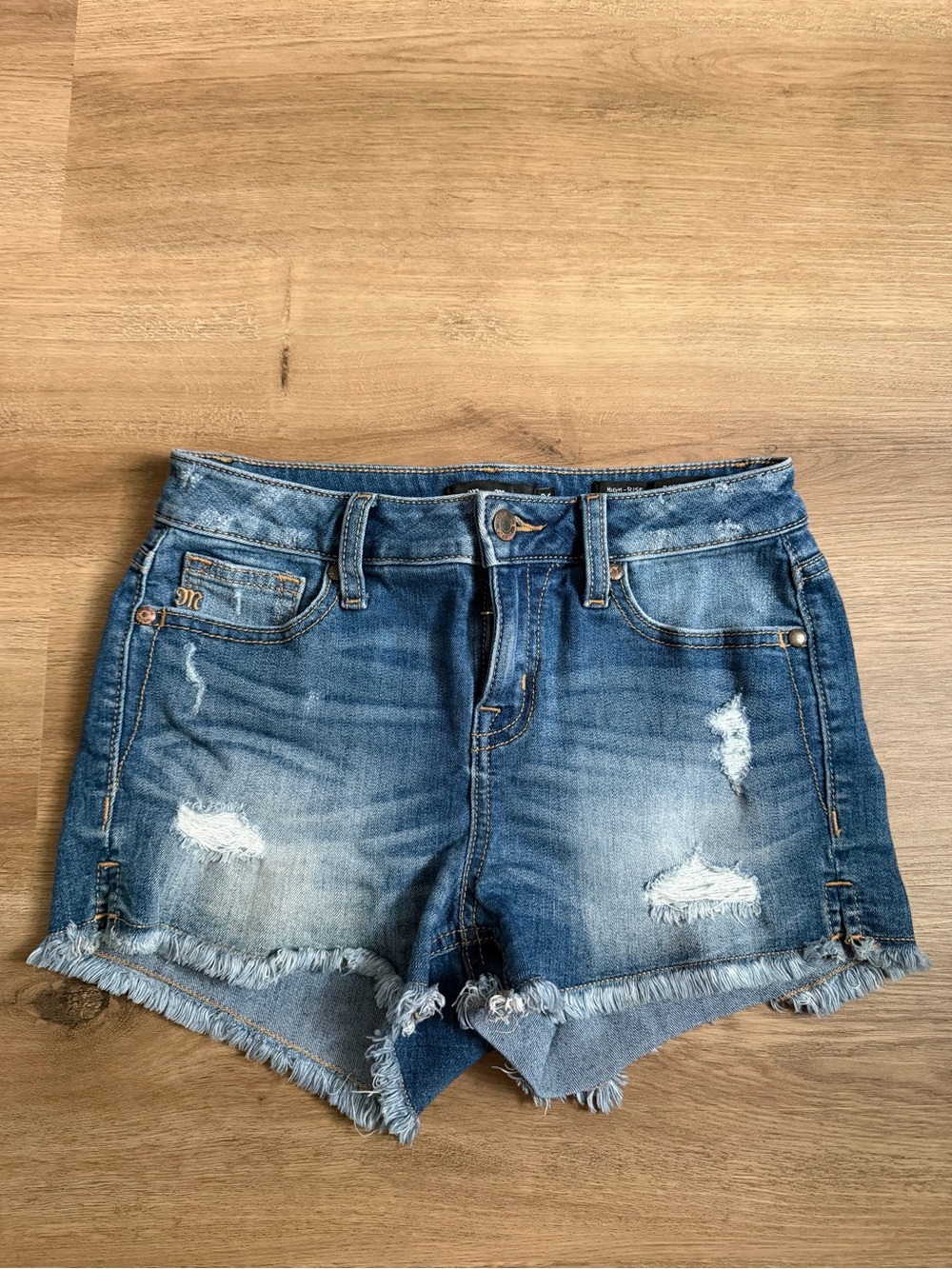 Miss Me Blue Distressed Frayed Hem Denim Shorts
